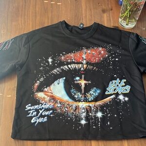 ROMWE Black Graphic Tee with Eye Design